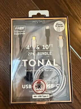 MVMT Tonal USB-C to Lightning Braided Cable 2-Pack in Silver and Black